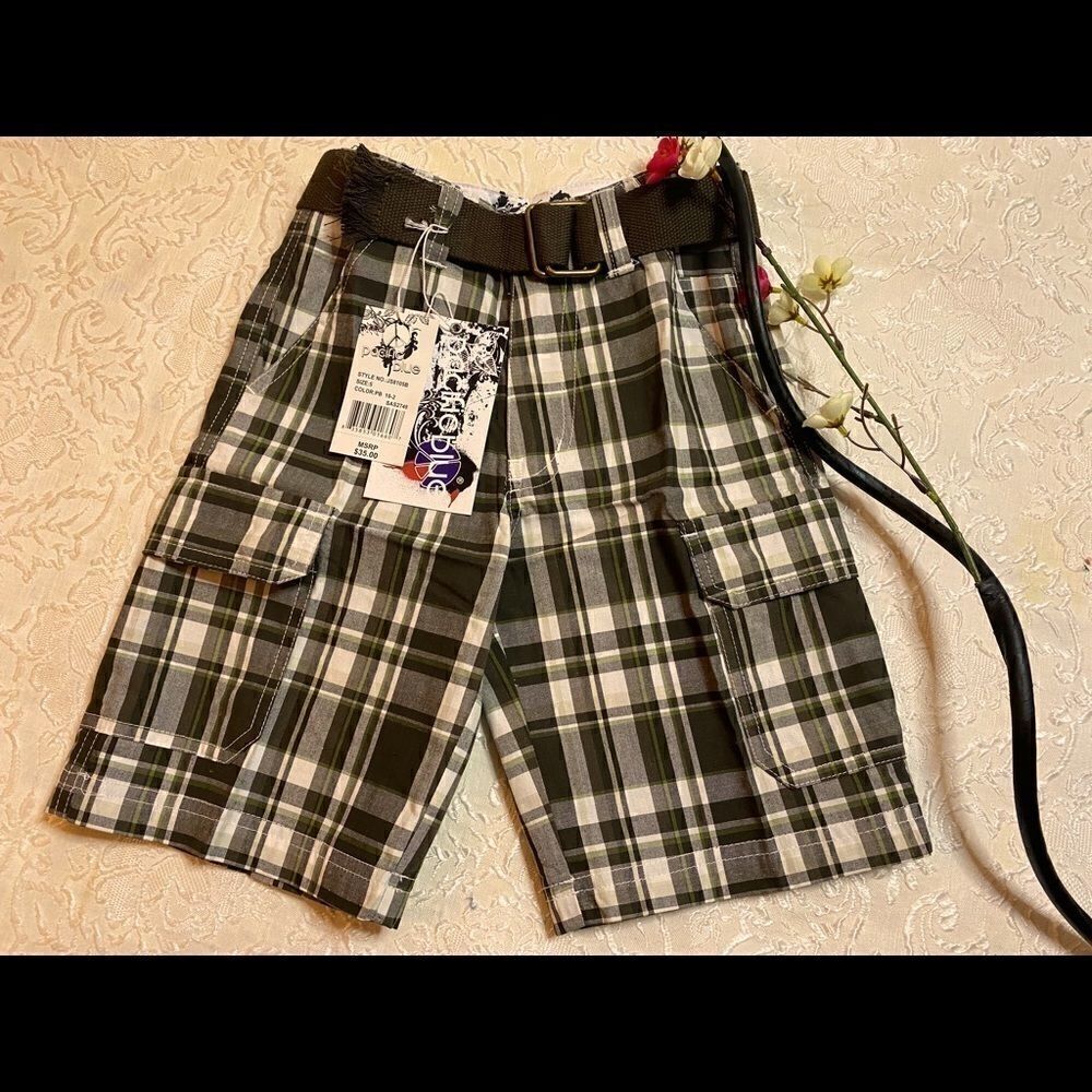 🛍️Pacific Blue Boys Plaid Fashion  cargo Shorts Sizes:-5,6